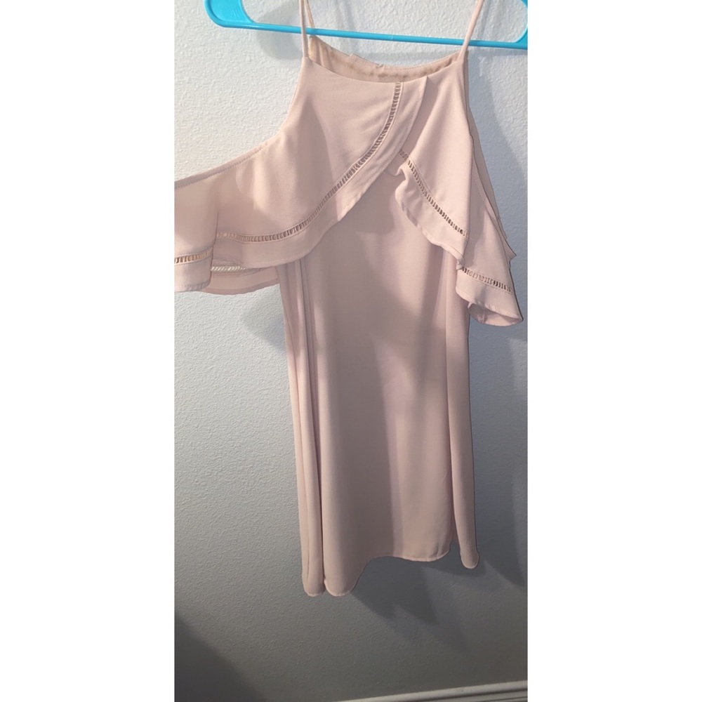 Rose colored open shoulder dress